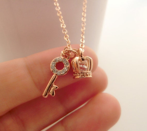 rosegold key crown dalicate necklace dainty necklace by ...