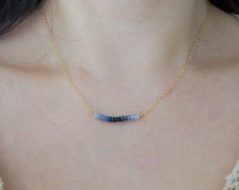 Dainty Ombre Sapphire Necklace, Tiny Sapphire Beads, Blue Necklace,Gold Fill Chain, Something Blue, Bridal Necklace, Bridesmaid Gift,Crystal