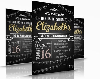 Printable gold or silver Birthday Party Invitation by byMilaDesign