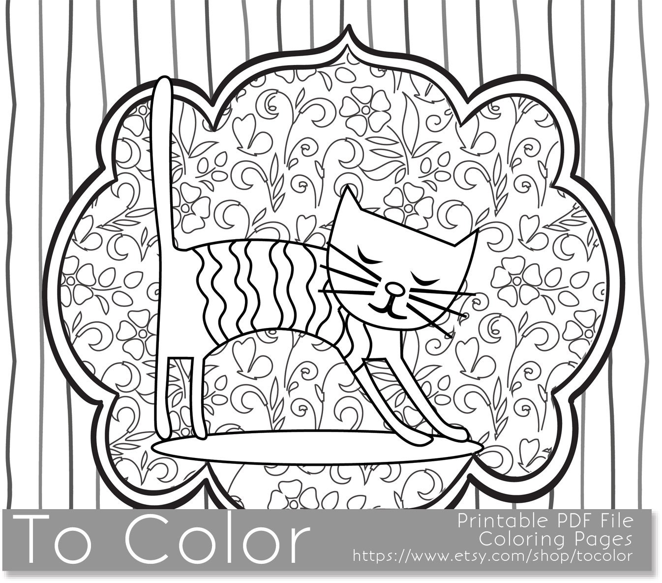 Download Printable Whimsical Cat Coloring Page for Adults PDF / by ...