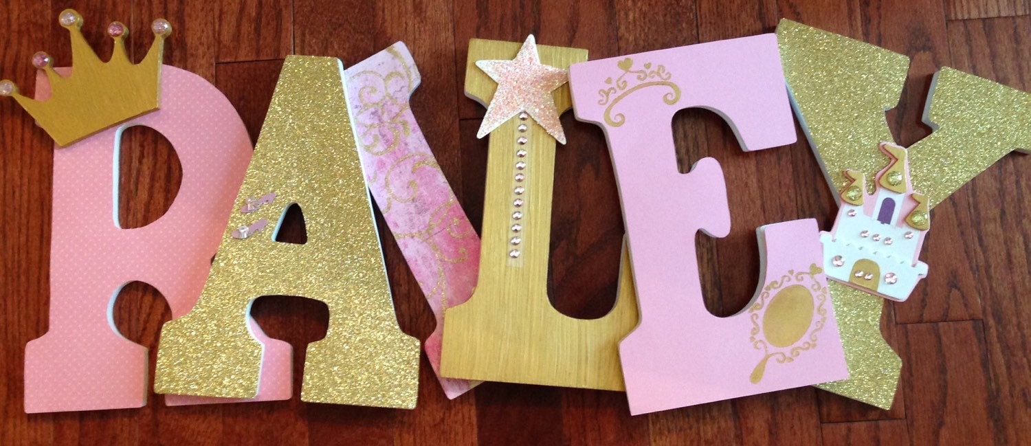 Princess themed letters Pink and gold letters Letters for