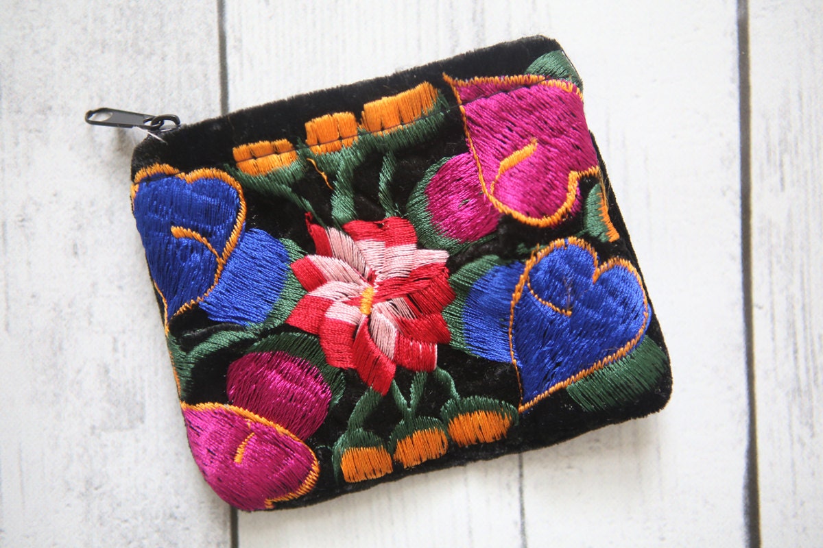 Mexican Coin purse handmade embroidery change purse vintage