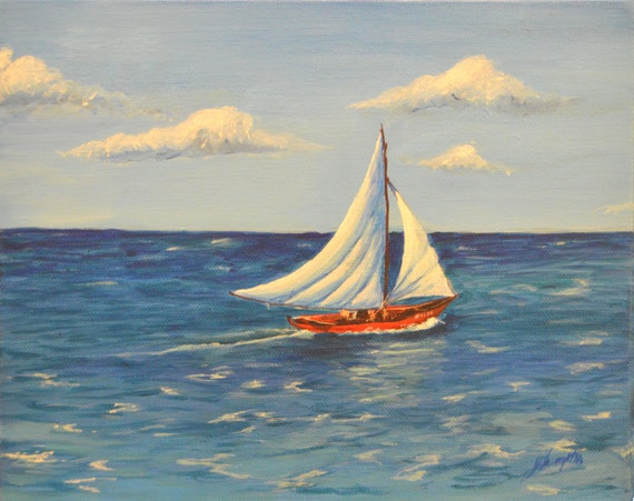 Lone Sailboat Original Acrylic Painting