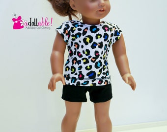 Special Sale 18 inch Doll Clothes, handmade to fit like American Girl ® doll clothes, Leopard Top, Black shorts/Leggings