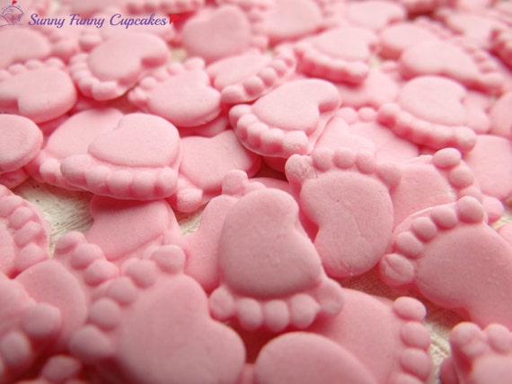 30 Edible Baby Feet Pink Cupcake Decorations Cake Toppers