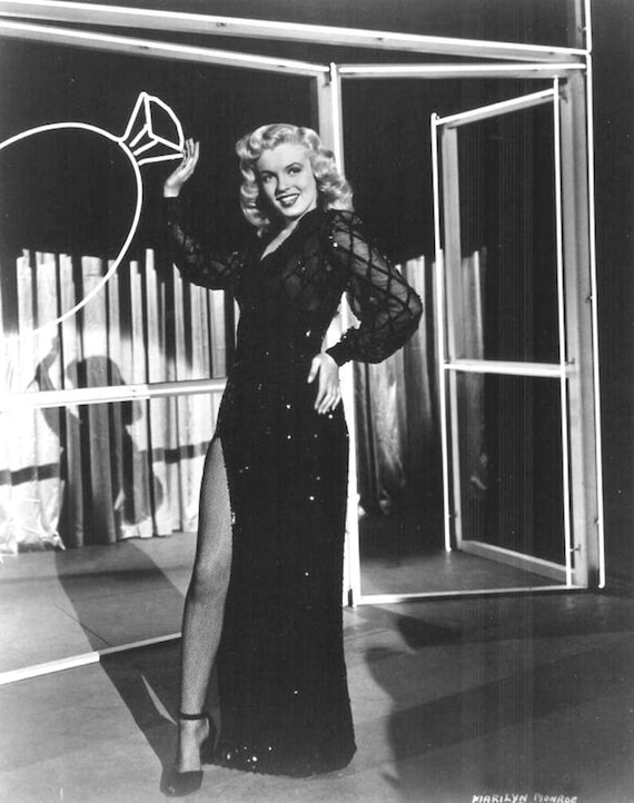 Marilyn Monroe Black Sequin Dress With Slit by FamousFacesPhotos