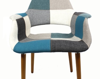 Organic Arm Chair (Blue&Gray Patchwork)