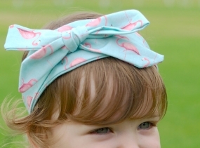 Mint Pink Flamingoes Ribbon Top Knot Headband / Cotton Headscarf / Bow Headband