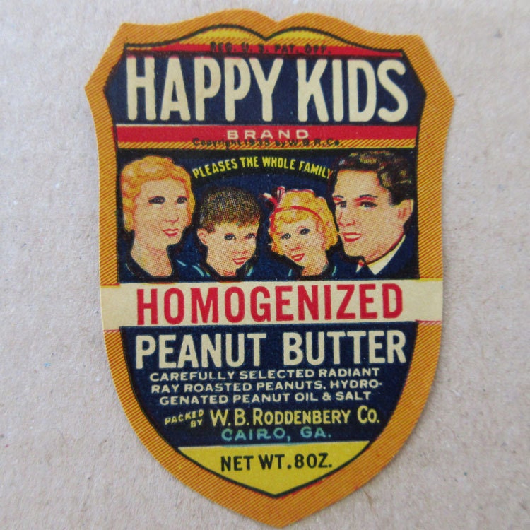 1935 Vintage Paper Peanut Butter Food Jar Label Happy Kids
