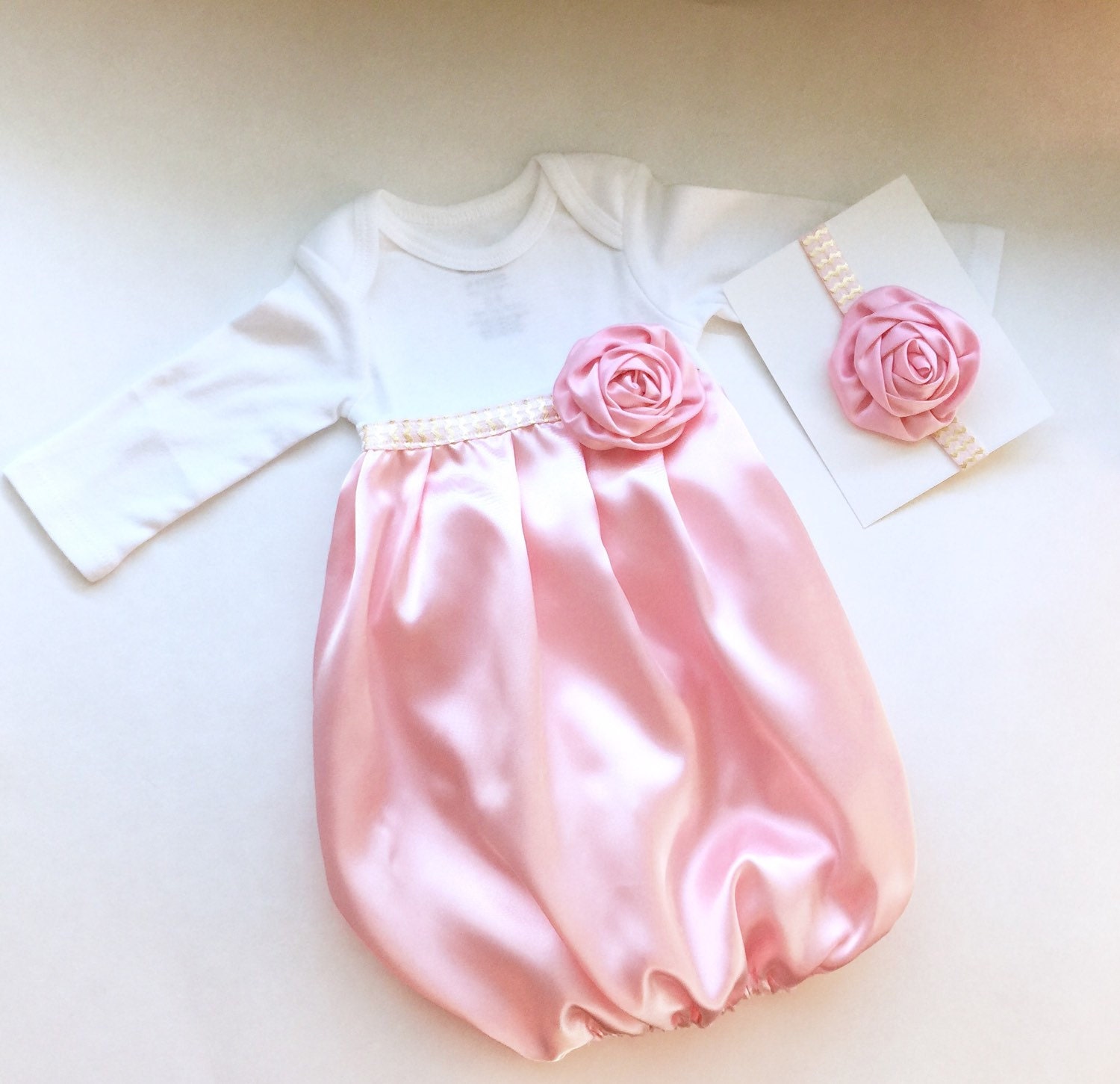 BOUTIQUE CHEVRON satin Infant GOWN... baby layette... Soft