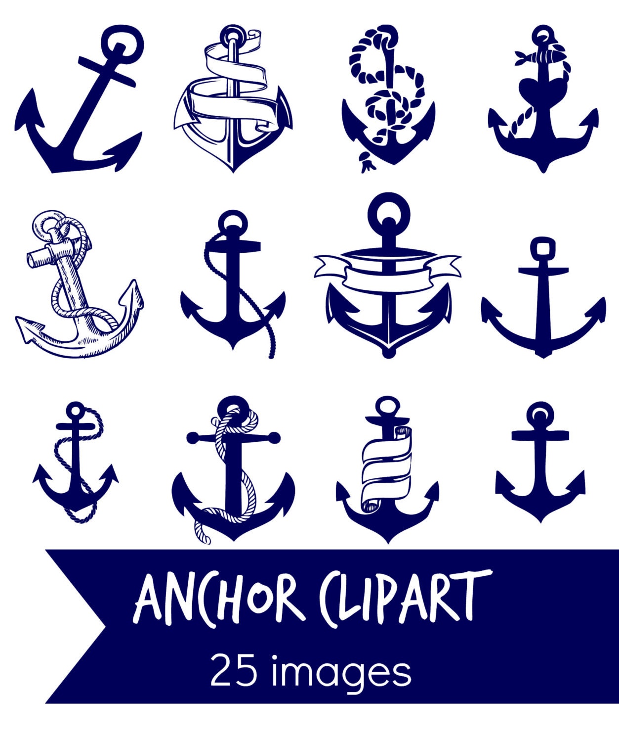 25 Navy blue ANCHOR clip art images Instant download digital
