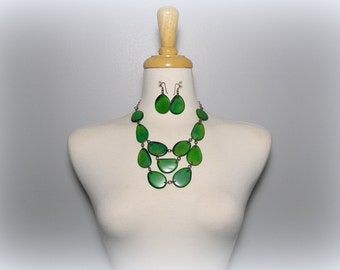 Green Tagua Nut Bib Statement Eco Friendly Necklace and Matching Earring Set with Free USA Shipping#taguanut #ecofriendlyjewelry