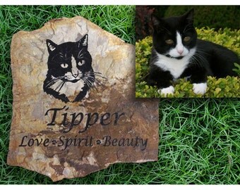 Cat Custom Drawing Pet Memorial Stone - LARGE