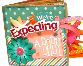 We're Expecting- Pregnancy Premade Scrapbook - Mini Paper Bag Album - Baby Memory Book
