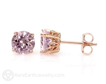Rose de France Amethyst Earrings 8mm Pink Amethyst Stud Earrings 14K White Yellow or Rose Gold Post Earrings