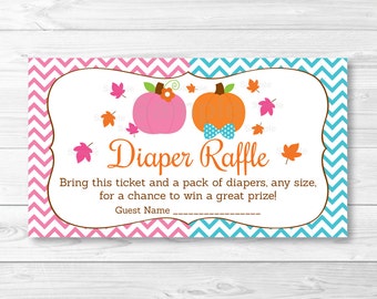 Cute Pumpkin Diaper Raffle Tickets / Pumpkin Gender Reveal / Pumpkin Baby Shower / Chevron Pattern / Pink & Blue / INSTANT DOWNLOAD