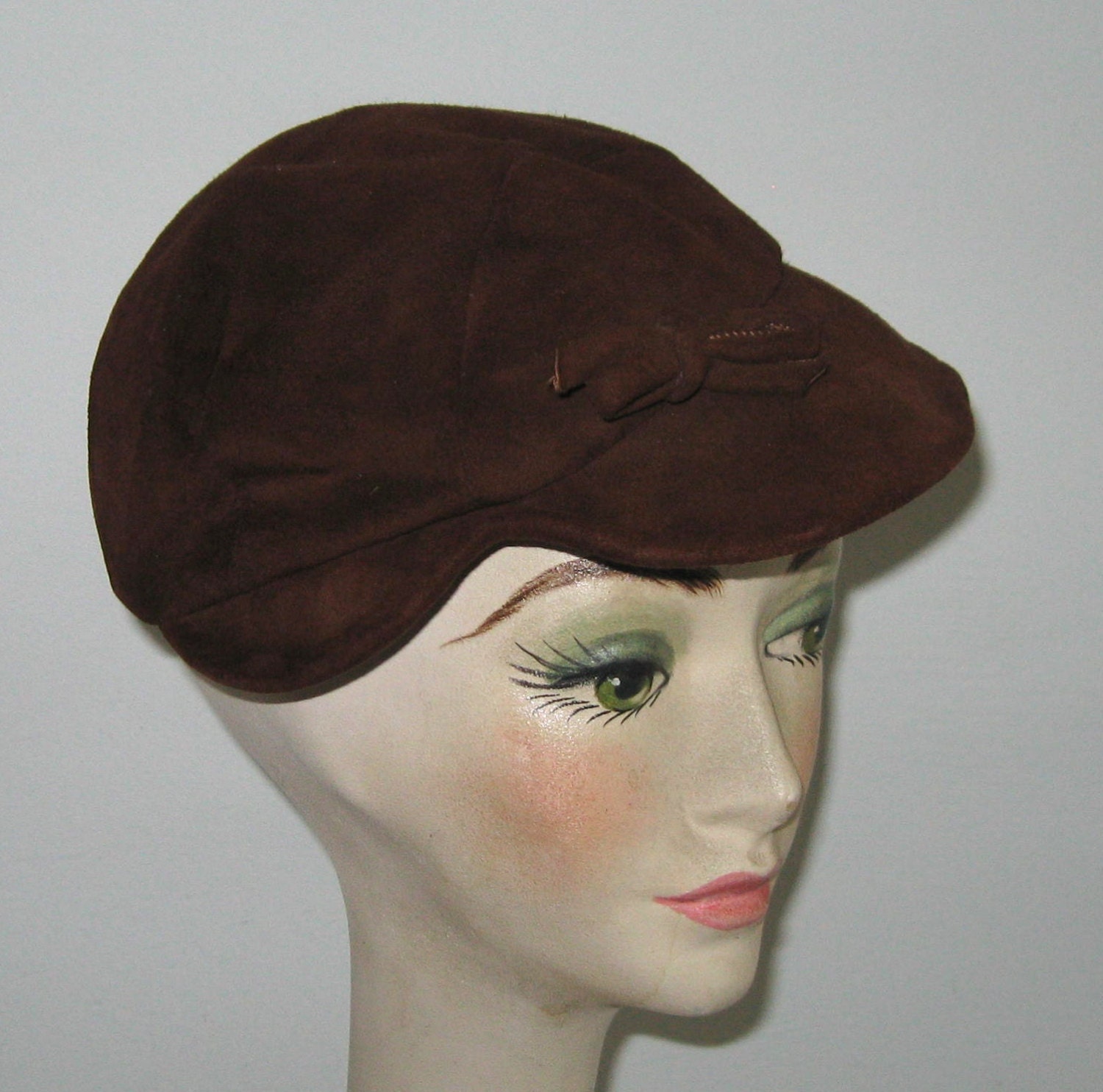 Asymmetric Suede Chocolate Brown Newsboy Cap / Suede Newsboy Cap ...