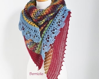 Lace crochet shawl, stole, Blue, Green, N350