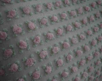 Vintage Chenille Pillow French Pink English Cottage Shabby Chic Down and Feather Insert