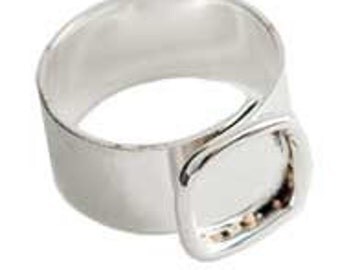 4 Ring Blanks Small Square Sterling Silver Plated Adjustable Wide Band (ND146) Made in USA