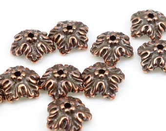 Copper Bead Caps - Oak Leaf Antique Copper Beadcaps - Autumn Fall Leaves Jewelry Supplies by TierraCast (PC53)