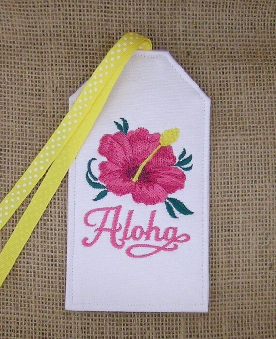 Embroidered Hawaiian Luggage Tag Aloha Luggage Tag Hibiscus