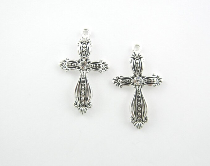 Pair of Cross Charms with Rhinestone Focal