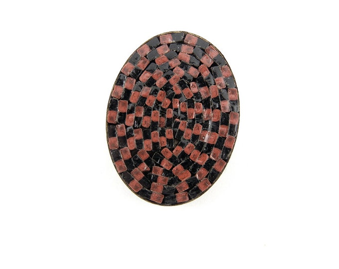 Vintage Oval Brown and Black Glass Mosaic Cabochon Made in Italy