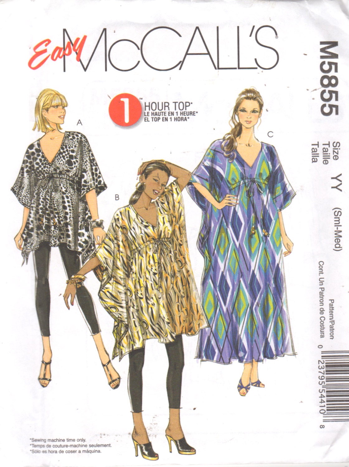 McCalls 5855 Misses Easy Pullover Caftan Tunic Top Pattern 