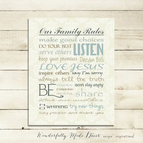 Our Family Rules print . Christian Values by WonderfullyMadeDecor