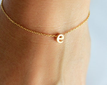 Initial Bracelet Lowercase - Gold Silver Rose Gold Letter Bracelet Custom Bridesmaid Gift Personalized Wedding Minimalist Monogram