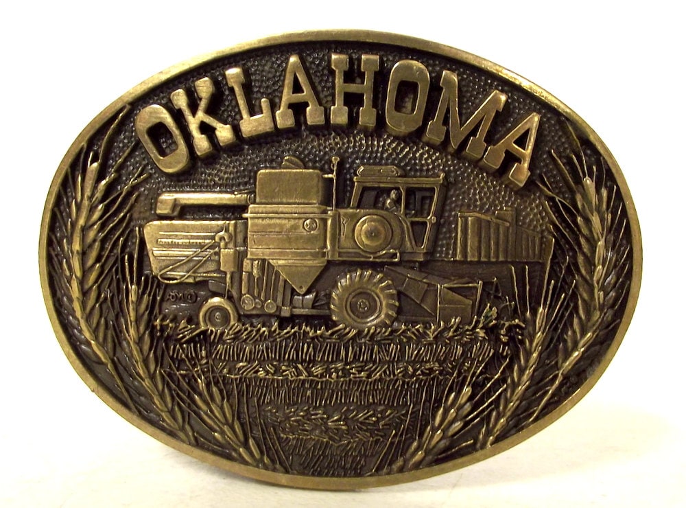 Vintage Oklahoma Belt Buckle Combine Harvester Tractor Farm Country ...
