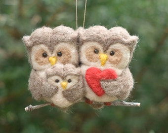 Needle Felted Owl Ornament - Family of Three