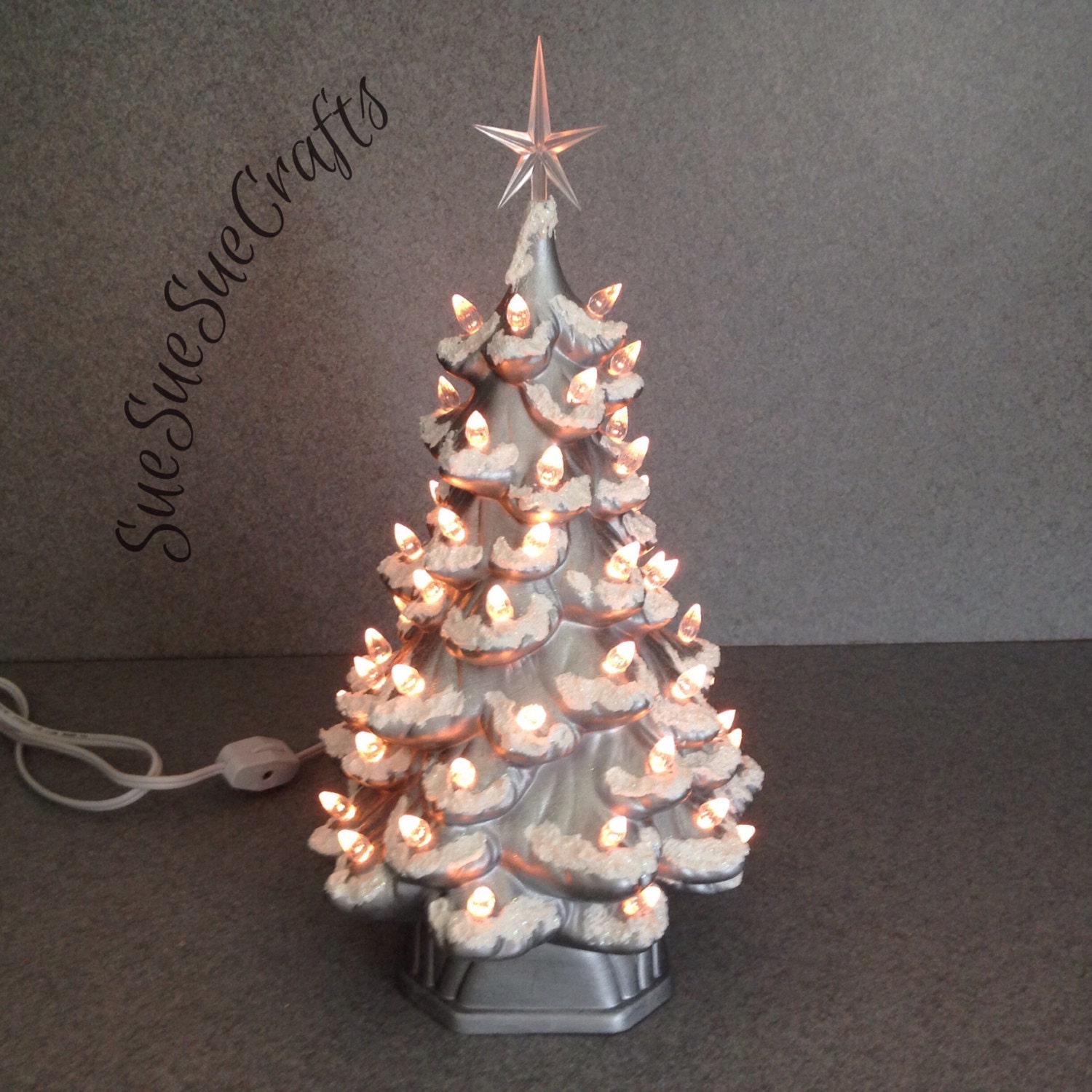 RETRO Silver Christmas TREE 13 inches with snow 25th Silver