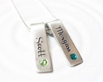 Rolled Top Birthstone Tag Necklace - Mother's Necklace - Personalized Jewelry - Mother's Jewelry - Gift for Her - Birthstone Name Necklace