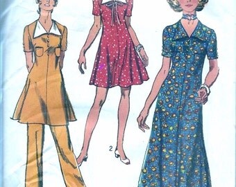 1970s Vintage Sewing Pattern - 1970s Dress Pattern - 70s High Waist Pants Pattern - 70s Pant Suit - Simplicity 9205