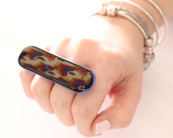 Double Finger Ring Glass - big ring, fashion ring, unique ring, handmade, multifinger statement ring, Studioleanne - 2.8 inch