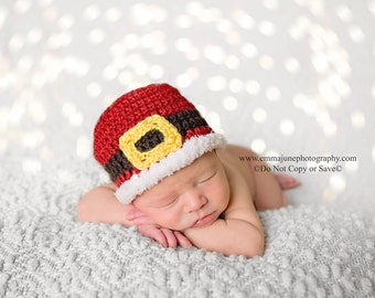 Baby Santa Hat - Knit Christmas Hat - Newborn Christmas Outfit