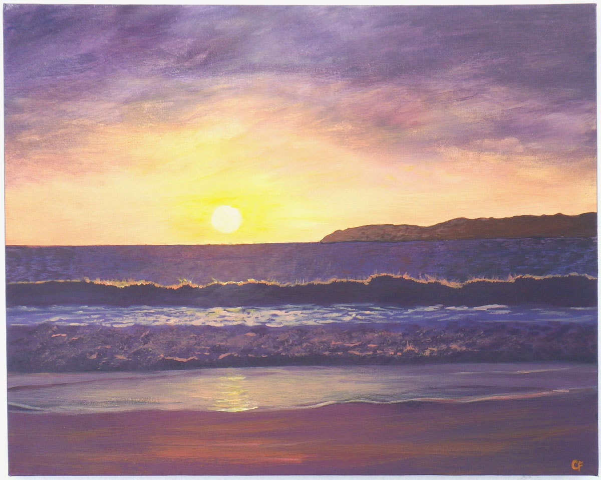 Original Art Beach Painting Realism Ocean Art. Beach Sunset