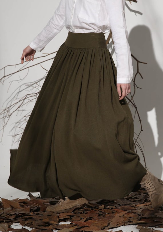 Olive green skirt womens skirts maxi skirt linen skirt by xiaolizi