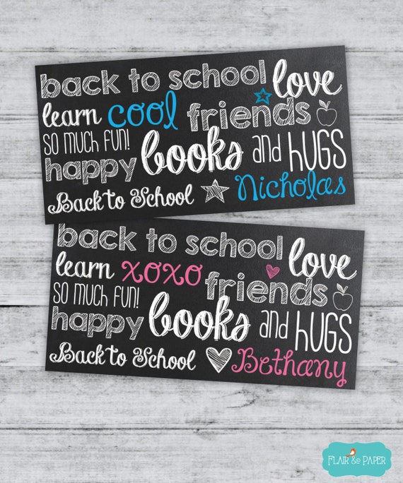 Items similar to Back to School Bag Toppers Chalkboard Personalized ...