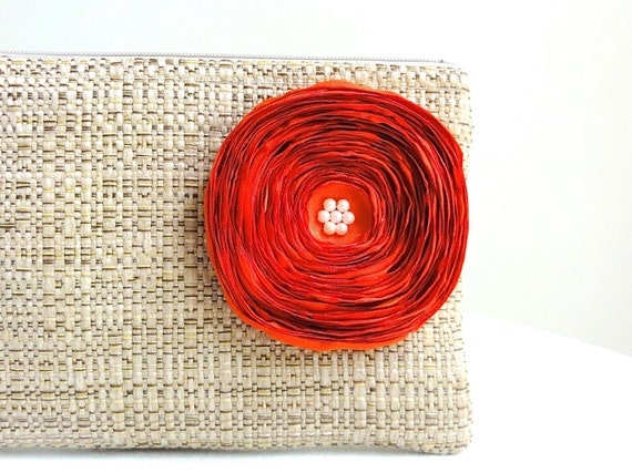 tan woven clutch