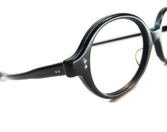 Vintage Black 70s Horn Rim Cateye Eyeglasses Eyewear Frame USA