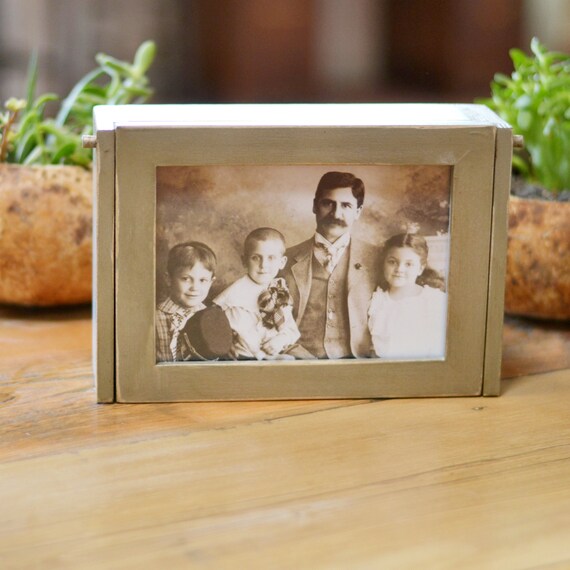 Handmade Wooden Keepsake Box w/ 5x7 Picture Frame Lid Pencil