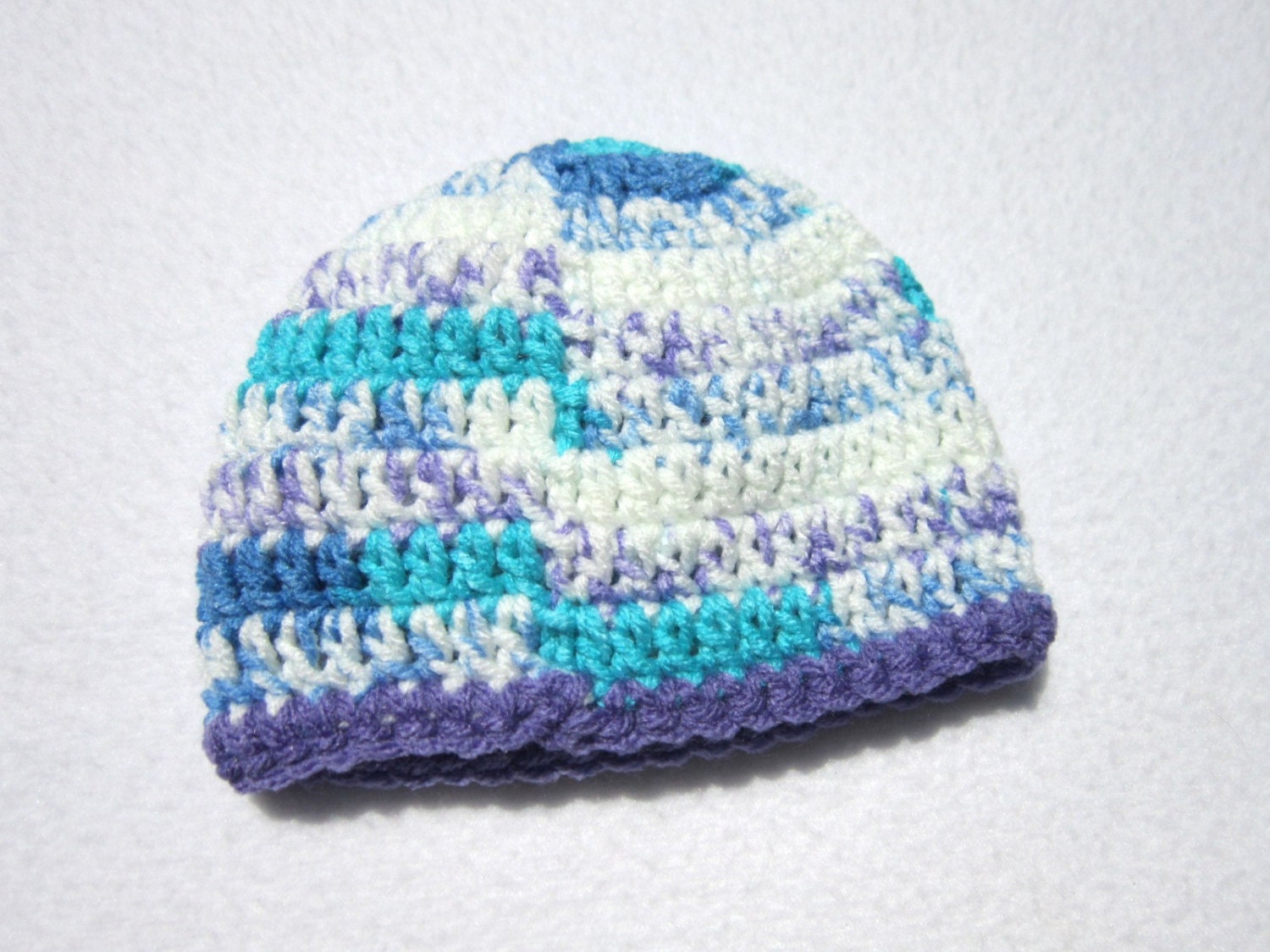 Crochet Baby Hat with Purple Blue and by crochetedbycharlene