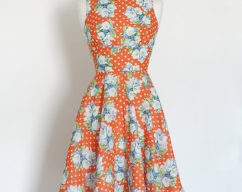 Red & Blue Floral Polka Dot Tea Dress - Made by Dig For Victory