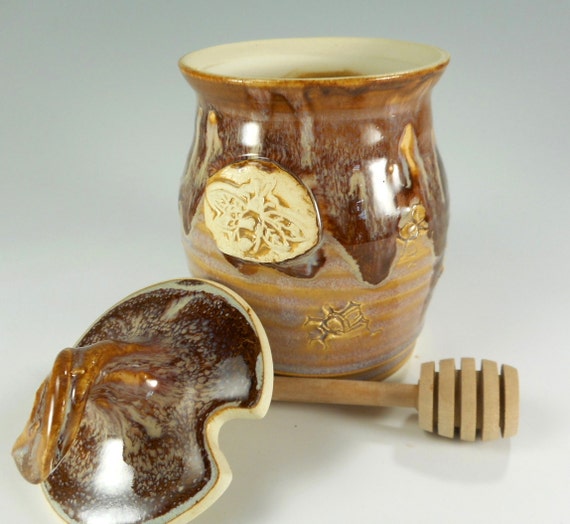 cone up honey stick pottery jar dipper honey stick, dipper pot, with honey Ceramic honey