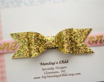 First Birthday Headband, 1st Birthday Headband, Birthday Headband, Birthday Hair Bow, Pink and Gold First Birthday Headband, Baby Headband