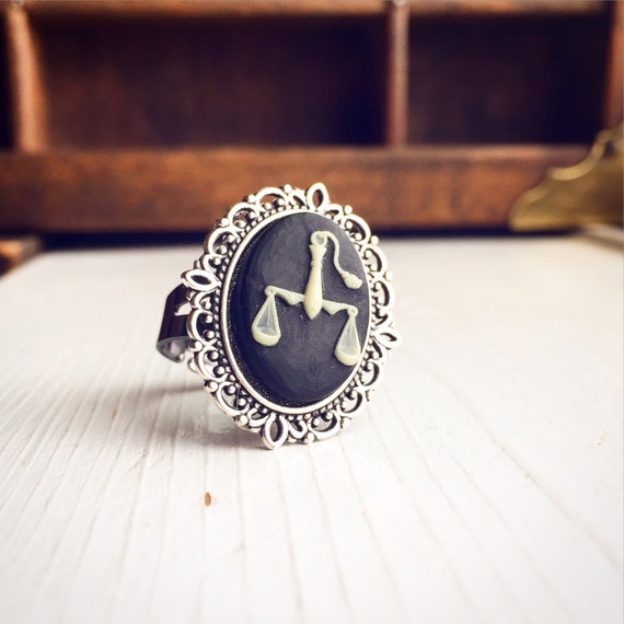 Zodiac Cameo Ring Libra / Adjustable Steampunk Victorian