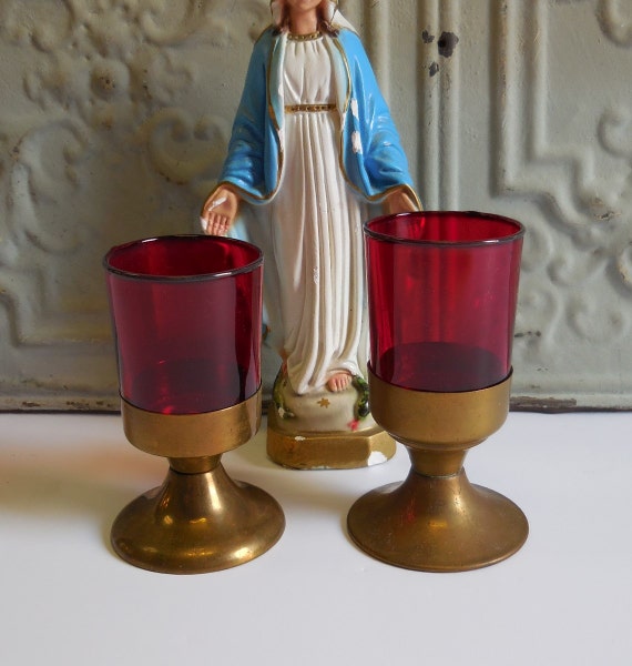 Two vintage Church candle Holders Prayer Intention Shrine